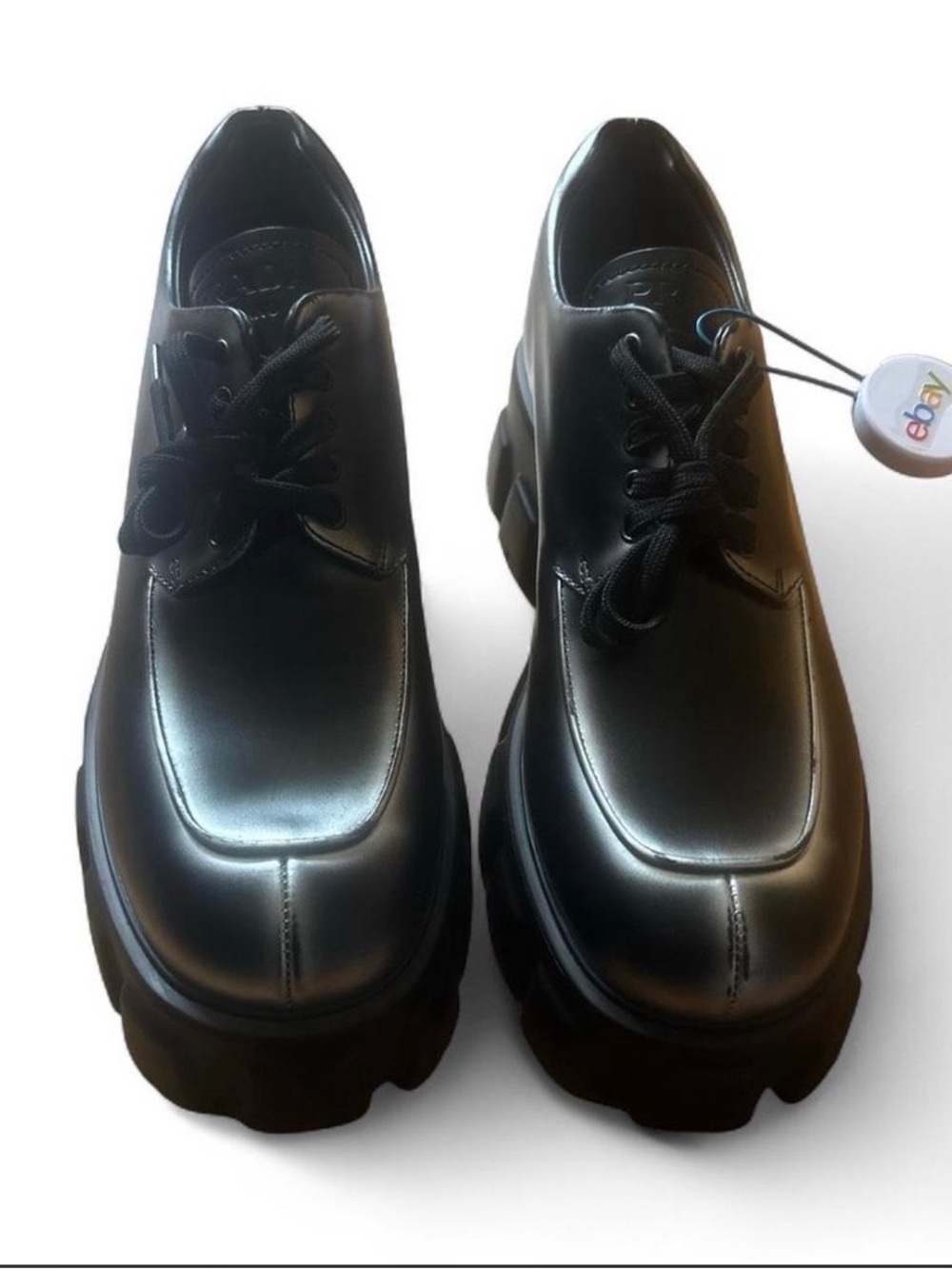 Prada Men's Black Leather Chunky Derby Shoes